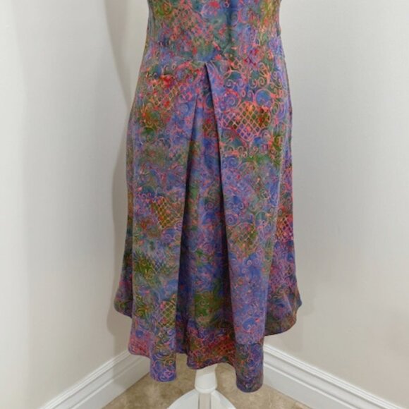 Go Fish Batik Style Sleeveless Button Front Dress Tie Back Multicolor Boho Small - Picture 4 of 6